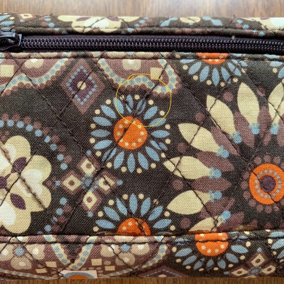 Vera Bradley Boho Brown Blue Orange Floral Quilted Snap Trifold Wallet - Picture 12 of 14